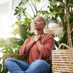 Woman calming herself to refocus
